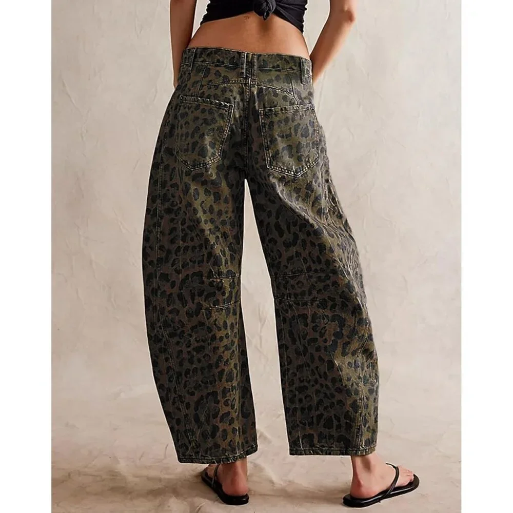 Women’s Wide Leg Cropped Jeans Cotton Spandex Mid Rise Y2K Boyfriend - Picture 3 of 5
